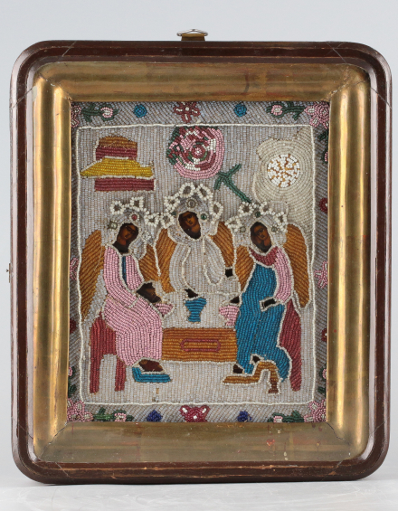 Икона Богородица Троица Ветхозаветная в шитом окладе - фото - 2